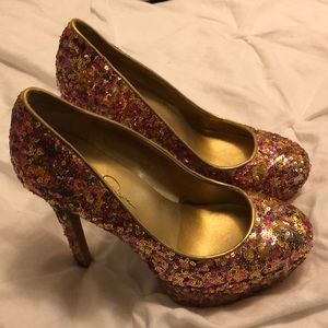 Jessica Simpson full glitter platform heels